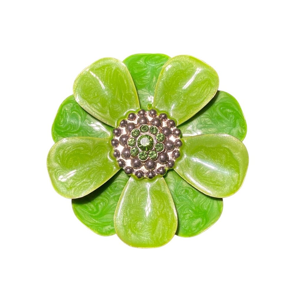 Brooch Flower Enamel Green Swirl Costume Jewelry